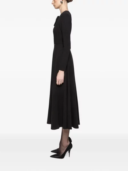 Rochie midi Nissa cu funde din crep negru