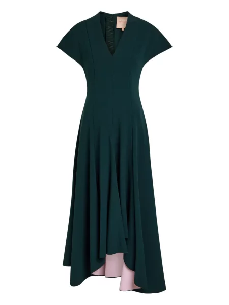 Sukienka Roksanda z dekoltem w serek asymetryczna garniturowa zielona