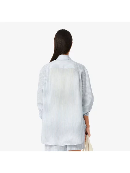 Lacoste Oversizowa Lniana Koszula W Paski niebieska