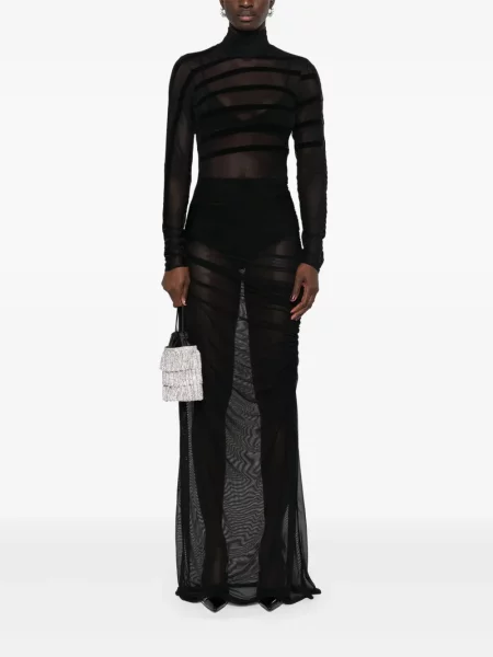 Dryžuotas tinklinis kostiumas maxi suknele Jean Paul Gaultier juoda