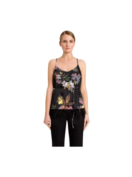 Krótki top Twinset w piórka czarny