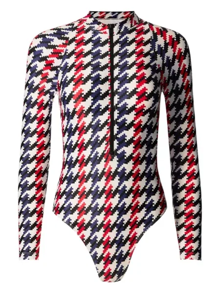 Długi strój kąpielowy Perfect Moment w pepitkę z zamkiem błyskawicznym do połowy biały