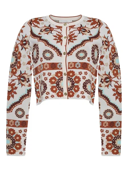 Cardigan Cara Cara cu model floral alb