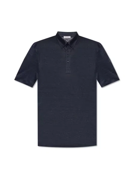 Lniana koszulka polo Moncler niebieska