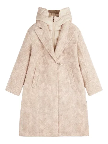 Palton Fay cu glugă cu model herringbone roz