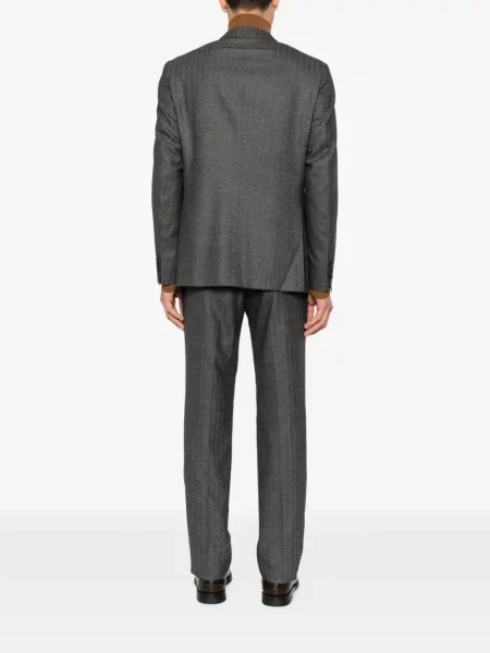 Costum Canali de lână cu model herringbone gri