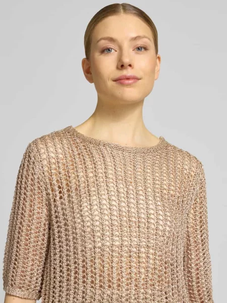 Mieszanka w imitacja dzianiny krój regular fit t-shirt Betty Barclay beżowa