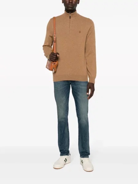 Svetr Polo Ralph Lauren s výšivkou s kulatým výstřihem hnědý