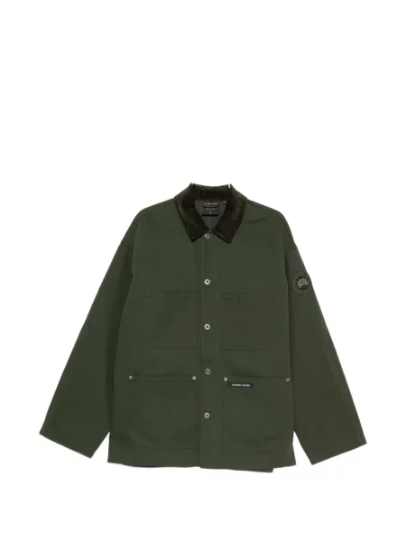 Gulerat palton Canada Goose de catifea cord verde