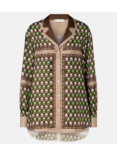 Cămașă Tory Burch de mătase cu imagine maro