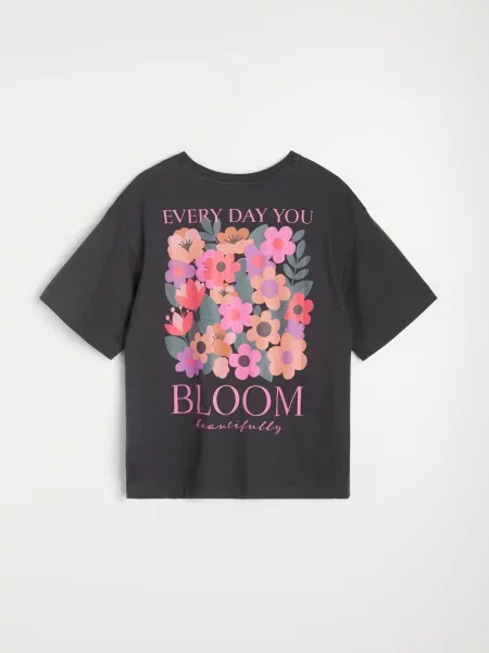 Футболка з квітковим принтом темно-сірий сіра