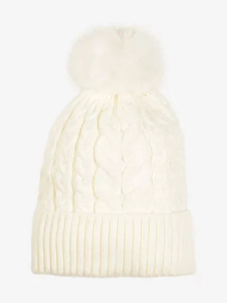 Biała Czapka Beanie z Ozdobnym Pomponem Norirra