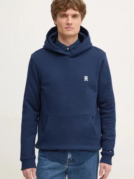 Суичър с качулка Tommy Hilfiger с качулка тъмносиньо