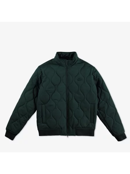 Lacoste Relaxed Fit Ciemnozielona Pikowana Kurtka Z Kołnierzem zielona