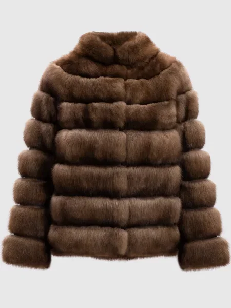 Укорочена шуба з хутра соболя Rindi бежева