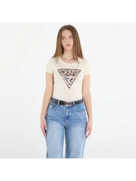 Tričko Guess Jeans Ss Cn Leo Triangle Tee Pearl White XS bílé