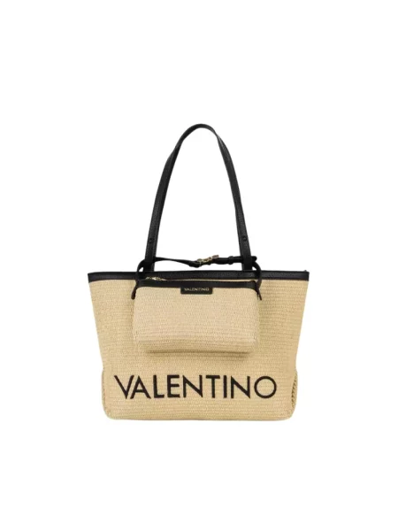 Lniana torebka Valentino Bags beżowa
