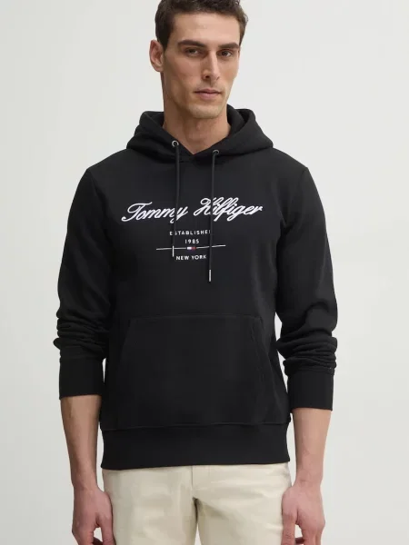 Суичър с качулка Tommy Hilfiger с качулка с апликация черно