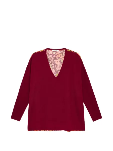 Pulover Maliparmi cu model floral cu decolteu în V roșu
