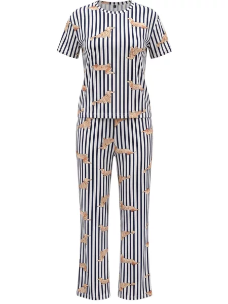 Trendyol Pijama bleumarin / galben miere alb