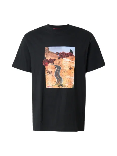 HUGO Tricou Dikerd albastru deschis / maro / roşu închis negru