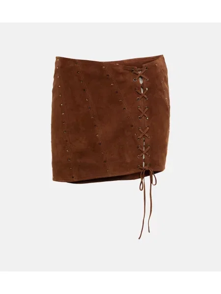 Fustă Alessandra Rich din piele de căprioară de cristal maro