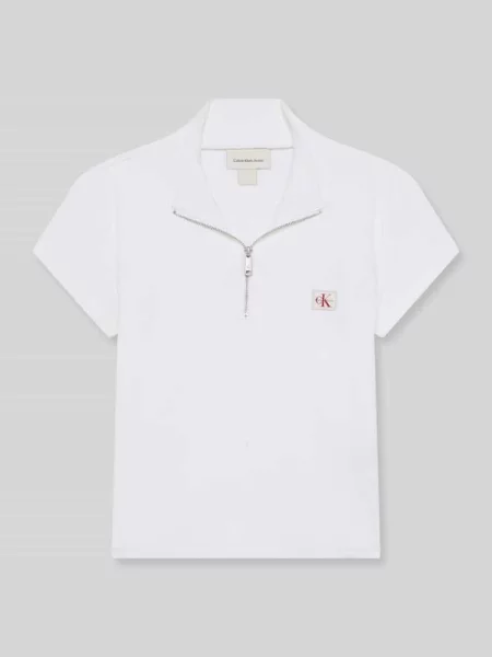 T-shirt o krótkim kroju slim fit z mieszanki bawełny Calvin Klein Jeans biała
