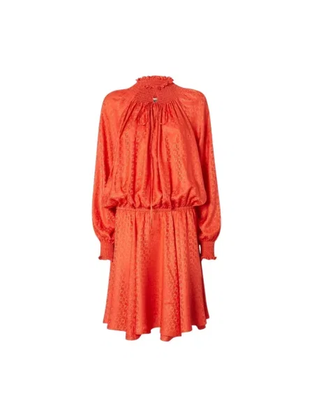 Długa sukienka mini Fendi z długim rękawem żakardowa czerwona
