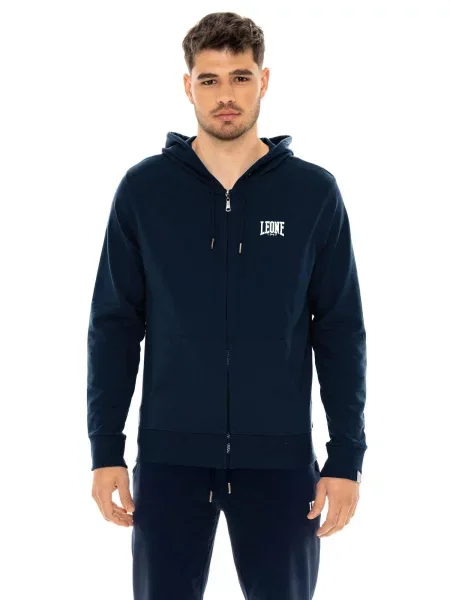 Bluza z kapturem zapinana na z małym logo niebieska