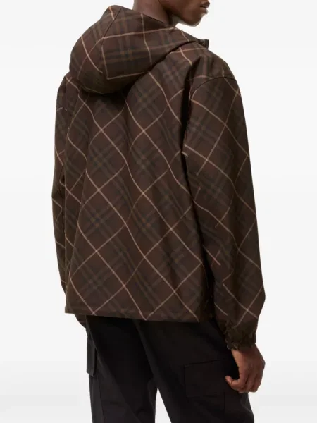 Geacă Burberry în carouri cu glugă maro