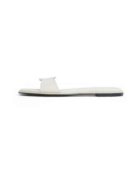 Calvin Klein Natikače Flat Slide W/Ck Hw Big Lth Écru siva