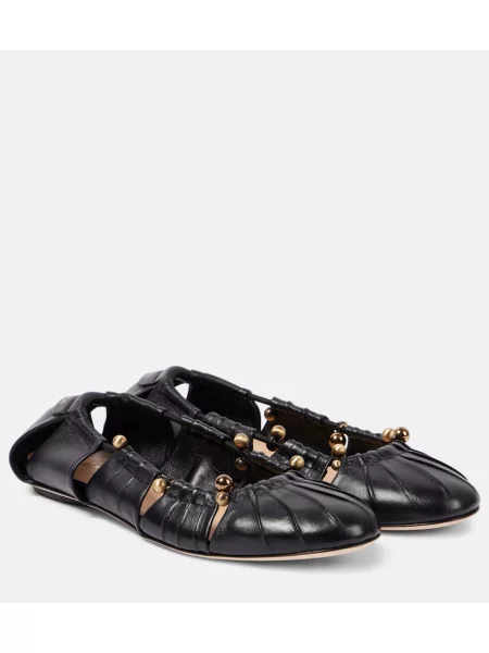 Balerini Chloé din piele fără toc negru