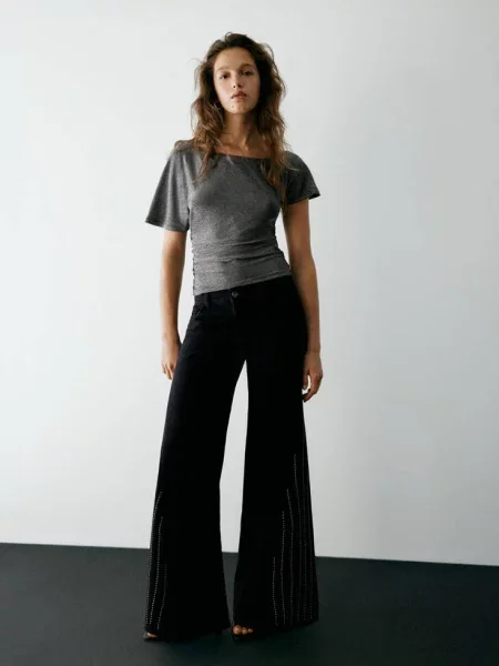 Jeansy wide leg ze zdobieniami Teen 38 MANGO TEEN czarny