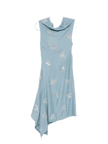 Haftowana sukienka midi Marques'almeida do kolan garniturowa niebieska