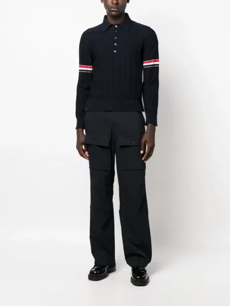 Dryžuota megzta polo marškinėliai Thom Browne mėlyna