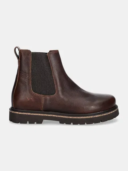 Botki Birkenstock skórzane wsuwane na płaskim obcasie brązowe
