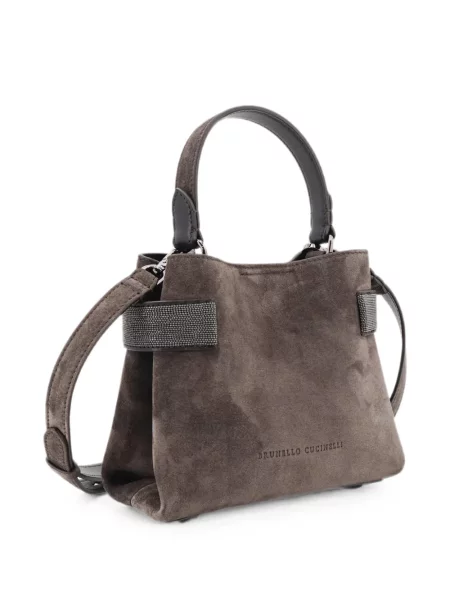 Τσάντα shopper Brunello Cucinelli σουέτ γκρι