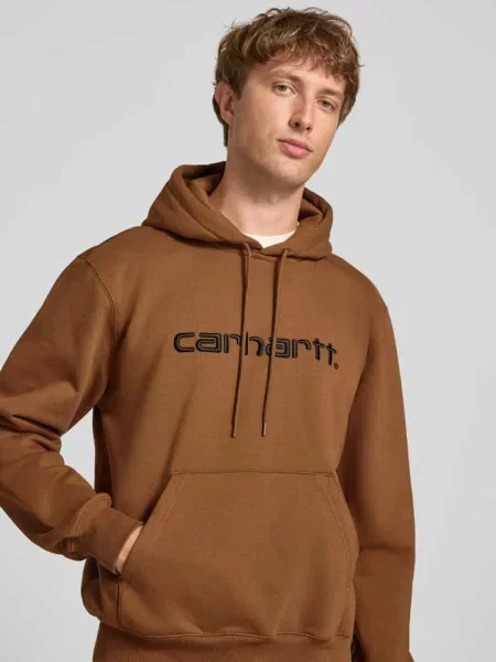 Bluza z kapturem Carhartt Wip z kapturem z logo brązowa