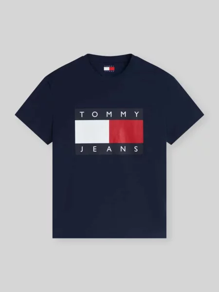 T-shirt o kroju relaxed fit z czystej bawełny z nadrukiem logo Tommy Jeans granatowa