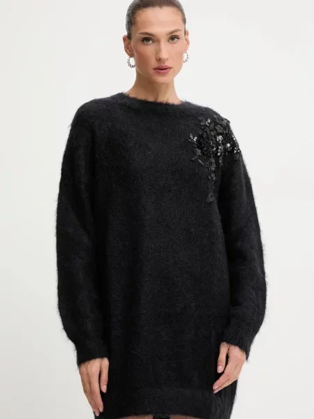 Рокля с вълна Blugirl Blumarine къса с уголемена кройка черно