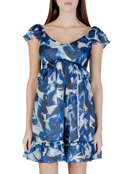 Rochie mini Guess cu model floral de costum albastru