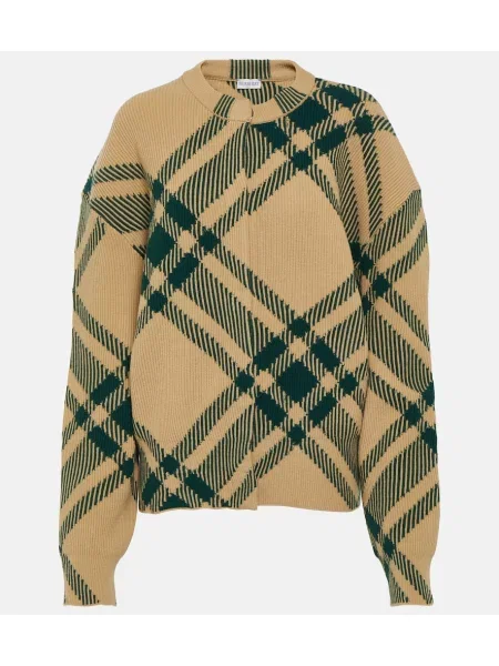 Cardigan Burberry de lână în carouri bej