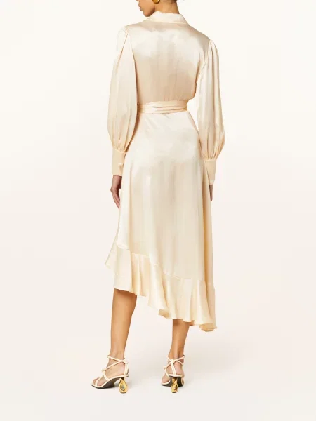 Zimmermann Sukienka Kopertowa Z Jedwabiu Z Wolantami beige beżowa