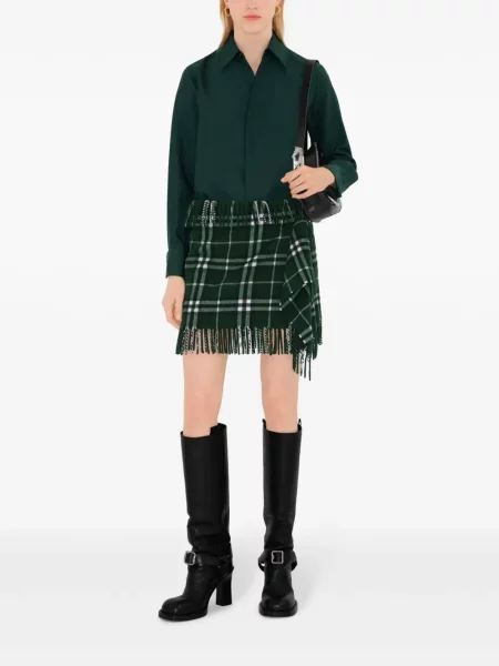Fusta mini Burberry în carouri verde