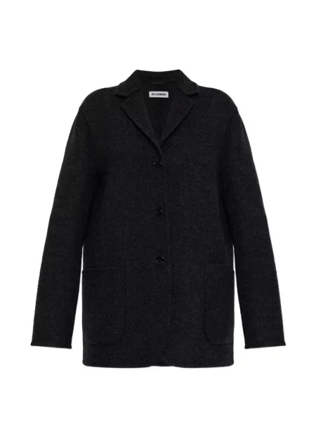 Sacou Jil Sander de lână cu model herringbone negru