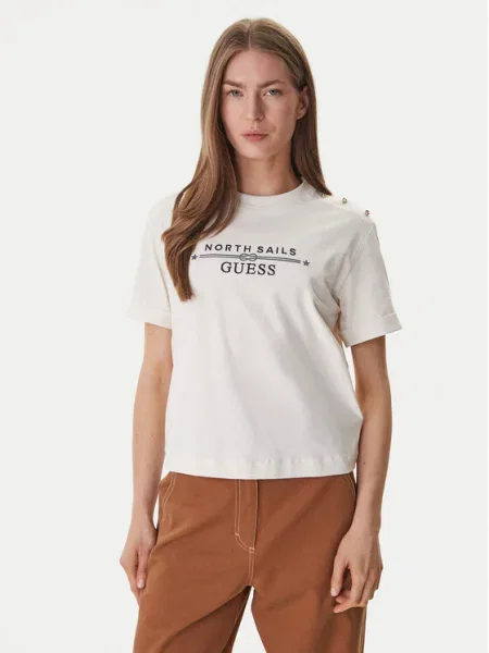 Guess Tricou GUESS x NORTH SAILS Écru negru