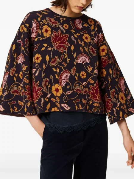Pulover Twinset cu model floral din jacard negru