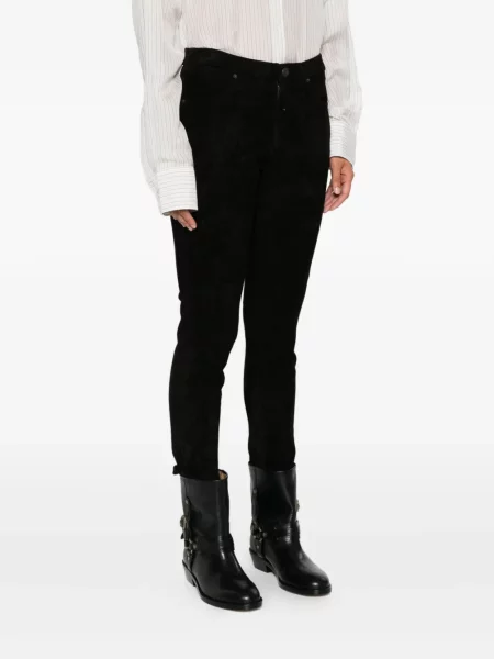 Pantaloni Isabel Marant din piele de căprioară negru