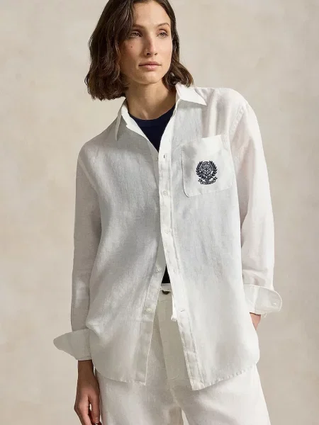 Polo Ralph Lauren cămașă pentru femei din in alb