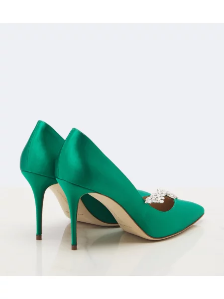 Pantofi cu toc Manolo Blahnik din satin verde